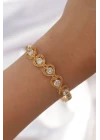 Pirinç Gold Renk İçi Zirkon Taşlı Kalp Figürlü Bileklik - TJ-BB6140