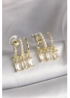 Pirinç Gold Renk İnci Detay Sallantı Zirkon Taşlı Kadın Küpe - TJ-BKP9784