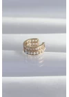 Pirinç Gold Renk İncili Baget Taşlı Earcuff Küpe - TJ-BKP9339