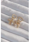 Pirinç Gold Renk İri Zirkon Taşlı Fiyonk Model Halka Küpe - TJ-BKP9313
