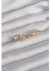 Pirinç Gold Renk İri Zirkon Taşlı Kıvrımlı Minimal Kelebekli Halka Küpe - TJ-BKP9289