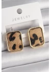 Pirinç Gold Renk Kare Leopar Desen Model Kadın Küpe - TJ-BKP9887