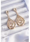 Pirinç Gold Renk Kıvrımlı Damla Görünüm Sallantılı Küpe - TJ-BKP9237