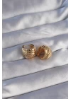 Pirinç Gold Renk Tırtıklı Minimal Bombeli Tasarım Küpe - TJ-BKP9080