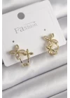 Pirinç Gold Renk Zirkon Taşlı 2Li Çiçek Model Kadın Küpe - TJ-BKP9961