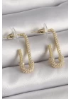 Pirinç Gold Renk Zirkon Taşlı Çengelli İğne Model Kadın Küpe - TJ-BKP9937