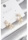 Pirinç Gold Renk Zirkon Taşlı Çiçek Tasarım Kadın Küpe - TJ-BKP8605