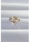 Pirinç Gold Renk Zirkon Taşlı Damla Earcuff Küpe - TJ-BKP9335