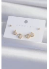 Pirinç Gold Renk Zirkon Taşlı Damla Model Küpe Seti - TJ-BKP9321