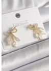 Pirinç Gold Renk Zirkon Taşlı Düğüm Model Damla Zirkon Taşlı Kadın Küpe - TJ-BKP9971