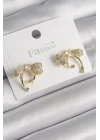 Pirinç Gold Renk Zirkon Taşlı Fiyonk Model Kadın Küpe - TJ-BKP9999