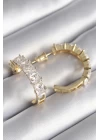 Pirinç Gold Renk Zirkon Taşlı Halka Model Kadın Küpe - TJ-BKP8609