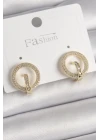 Pirinç Gold Renk Zirkon Taşlı Halka Model Kadın Küpe - TJ-BKP9923