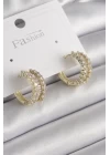 Pirinç Gold Renk Zirkon Taşlı Halka Model Kadın Küpe - TJ-BKP9965
