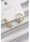 Pirinç Gold Renk Zirkon Taşlı Halka Model Yıldız Detay Kadın Küpe - TJ-BKP9989