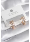 Pirinç Gold Renk Zirkon Taşlı Kadın Küpe - TJ-BKP8356