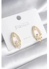 Pirinç Gold Renk Zirkon Taşlı Kadın Küpe - TJ-BKP8444