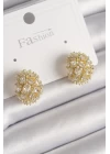 Pirinç Gold Renk Zirkon Taşlı Kadın Küpe - TJ-BKP9796