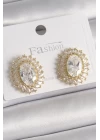 Pirinç Gold Renk Zirkon Taşlı Kadın Küpe - TJ-BKP9925