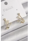 Pirinç Gold Renk Zirkon Taşlı Kadın Küpe - TJ-BKP9963