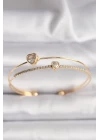 Pirinç Gold Renk Zirkon Taşlı Kalp Model Kadın Bileklik - TJ-BB6529