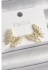 Pirinç Gold Renk Zirkon Taşlı Kelebek Model Kadın Küpe - TJ-BKP9907