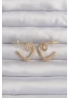 Pirinç Gold Renk Zirkon Taşlı Kıvrımlı Yarım Kalp Küpe - TJ-BKP9279