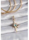 Pirinç Gold Renk Zirkon Taşlı Kutup Yıldızı Nazar Boncuk Detay Ajda Charm - TJ-BC1006