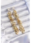 Pirinç Gold Renk Zirkon Taşlı Minimal Deniz Kabuklu Sallantılı Küpe - TJ-BKP9252
