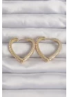 Pirinç Gold Renk Zirkon Taşlı Motifli Kalp Küpe - TJ-BKP9285