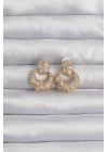 Pirinç Gold Renk Zirkon Taşlı Oval Form Küpe - TJ-BKP9273