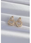 Pirinç Gold Renk Zirkon Taşlı Oval Form Küpe - TJ-BKP9273