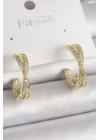 Pirinç Gold Renk Zirkon Taşlı Sarmal Halka Model Kadın Küpe - TJ-BKP9899