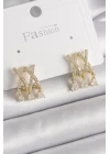 Pirinç Gold Renk Zirkon Taşlı X Model Sallantı Detay Kadın Küpe - TJ-BKP9872