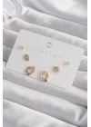 Pirinç Gold Renk Zirkon Taşlı Yaprak Model Küpe Seti - TJ-BKP9325