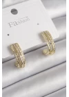 Pirinç Gold Renk Zirkon Taşlı Yarım Halka Model Kadın Küpe - TJ-BKP9977
