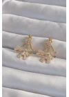 Pirinç Gold Renk Zirkon Taşlı Yassı Fiyonk Model Küpe - TJ-BKP9301