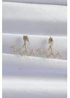 Pirinç Gold Renk Zirkon Taşlı Zikzak Küpe - TJ-BKP9303