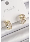 Pirinç Gold Renk Zirkon Taşlı Zincir Model Kadın Küpe - TJ-BKP9794