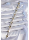 Pirinç Gümüş Gold Renk Zirkon Taşlı Yonca Model VİP Seri Kadın Bileklik - TJ-BB6403