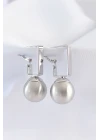Pirinç Gümüş Renk Dikdörtgen Detay Oval Küpe - TJ-BKP8914