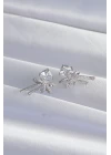 Pirinç Gümüş Renk Kare Zirkon Taşlı Fiyonk Küpe - TJ-BKP9306