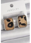 Pirinç Gümüş Renk Leopar Desenli Kare Model Kadın Küpe - TJ-BKP9888