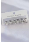 Pirinç Gümüş Renk Minimal Tırtıklı Küpe Seti - TJ-BKP8991