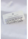 Pirinç Gümüş Renk Oval Bombeli Küpe Seti - TJ-BKP8997
