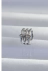 Pirinç Gümüş Renk Yonca Earcuff Küpe - TJ-BKP9330
