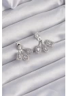Pirinç Gümüş Renk Zirkon Taşlı Geometrik Model Küpe - TJ-BKP9209