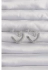 Pirinç Gümüş Renk Zirkon Taşlı Kıvrımlı Yarım Kalp Küpe - TJ-BKP9278