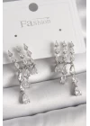 Pirinç Gümüş Renk Zirkon Taşlı Yağmur Model Kadın Küpe - TJ-BKP9936