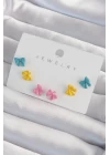 Pirinç Rengarenk Mineli Minimal Fiyonk Küpe Seti - TJ-BKP9319